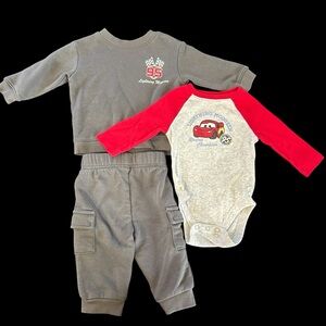 Disney Lightning Mcqueen 3pc Baby Boy Outfit Set Long Sleeve Size 6 Months